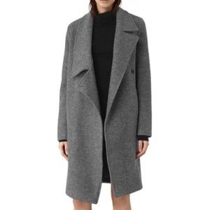 All Saints Grey Asymmetrical Boucle Coat